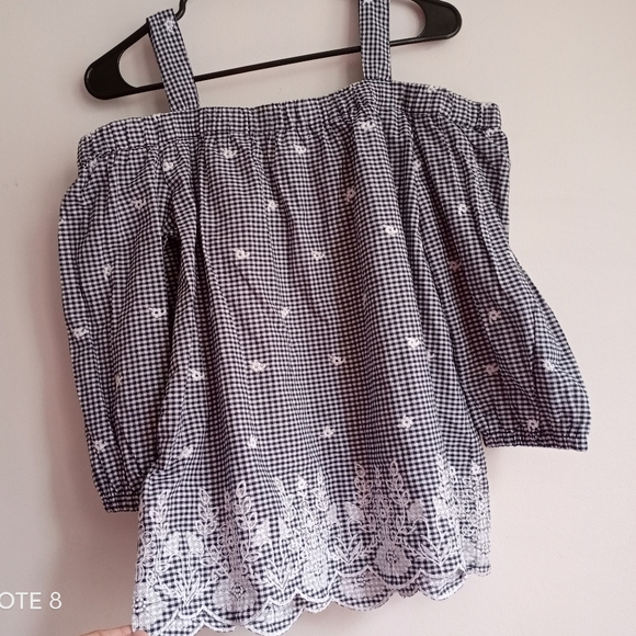 Westport Tops - Dressbarn Westport cotton embroidered plaid 3/4 sleeves boho spring summer top